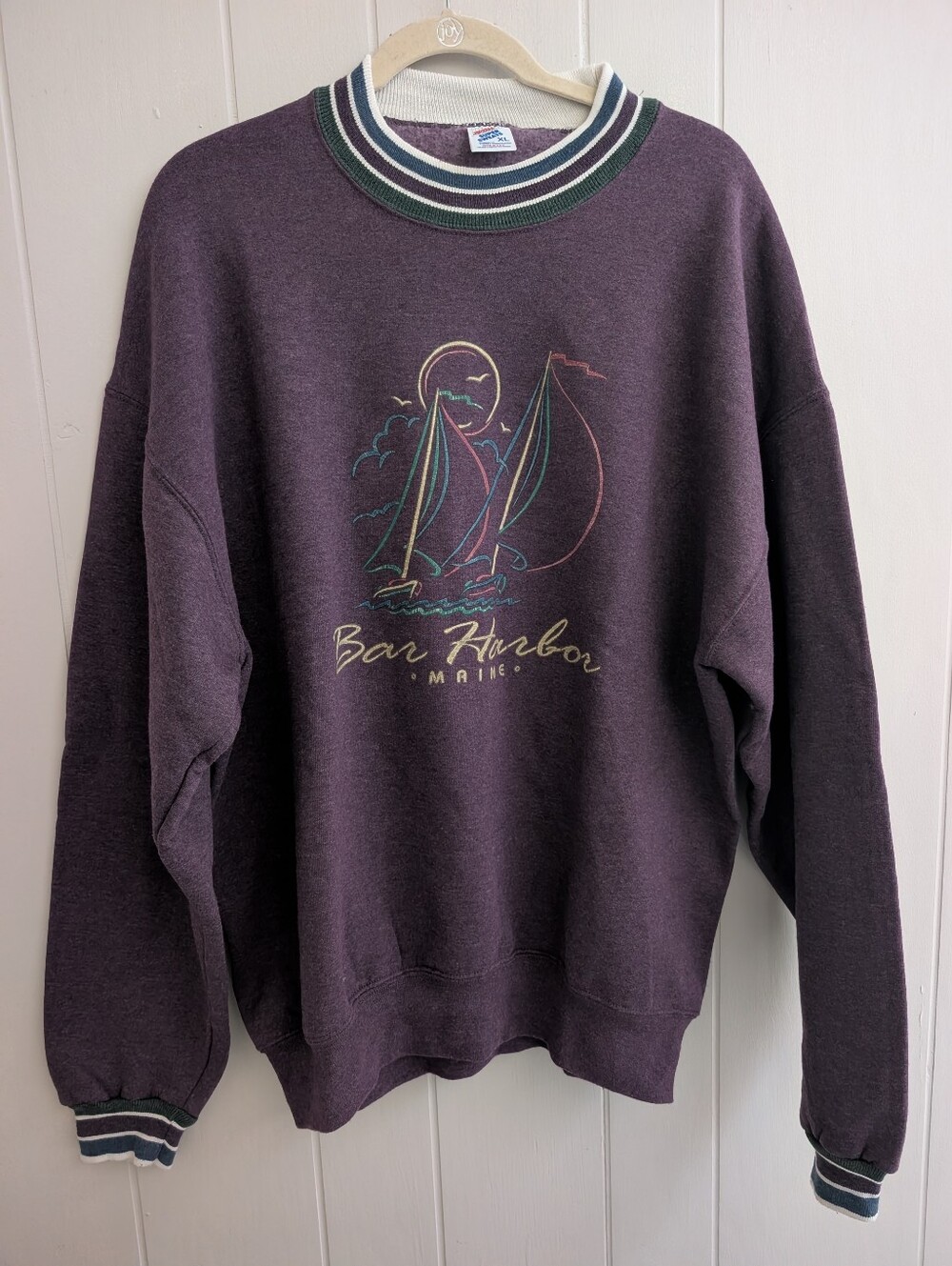 Vintage Jerzees' Purple Embroidered Bar Harbor Crewneck Sweatshirt